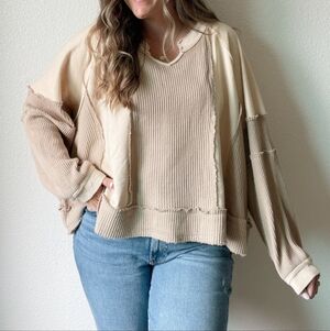 POL Waffle Knit Frayed Hem Top